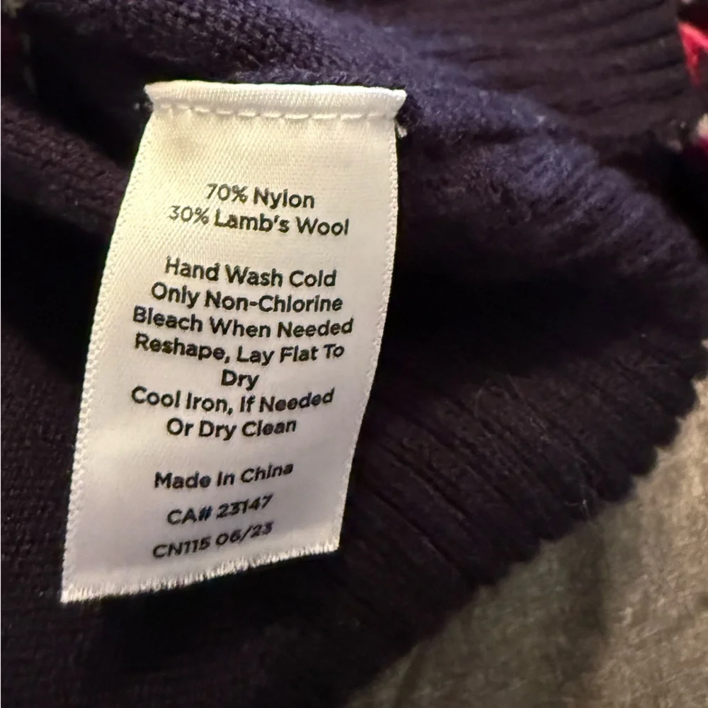 Talbots Navy Multicolor Fair Isle Long Sleeve 1/4 zip Sweater-Size Small